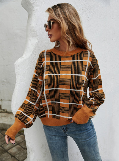 Women Chequer Pullover Sweater