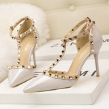 Pointed Rivet Hollow High Heels Sandal
