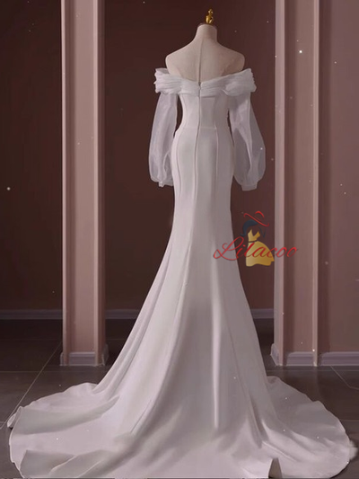 White Mermaid Long Sleeve Wedding Dress