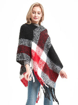 Thick Fringed Plaid Pullover Cloak