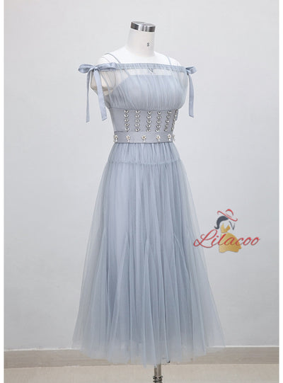 Retro Mesh Sling Off the Shoulder Dress