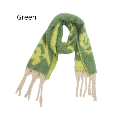 Flower Jacquard Thick Tassel Rose Scarf