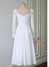 White Long-sleeved Mid-length Dress