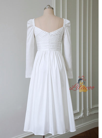 White Long-sleeved Mid-length Dress
