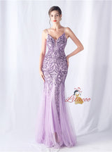 Mermaid Sequins Tulle Spaghetti Straps Prom Dress
