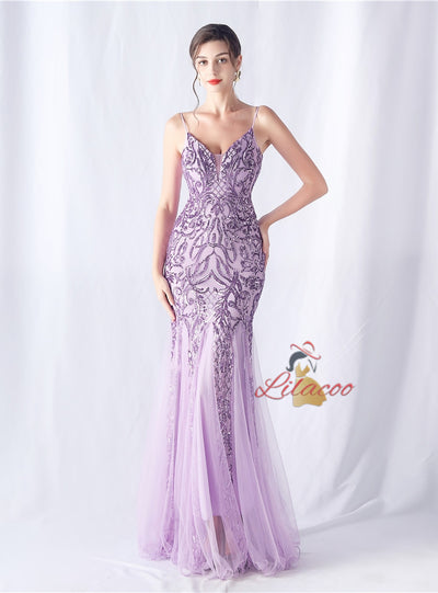 Mermaid Sequins Tulle Spaghetti Straps Prom Dress