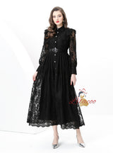 Retro Breasted Slim Lace Dress