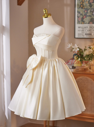 Ivory Satin Strapless Bow Wedding Dress