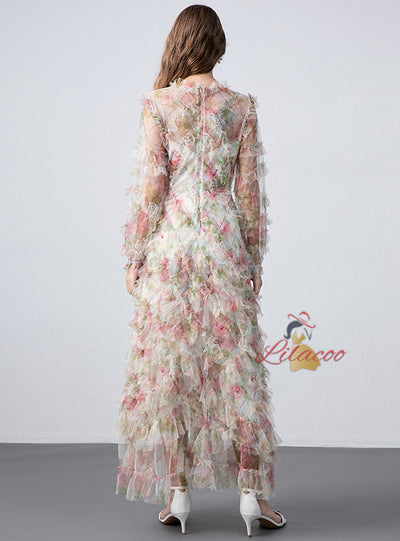 French Floral Long-sleeved Dress