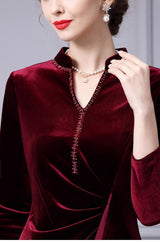 Burgundy Velvet Beading Mother Of The Bride Dress
