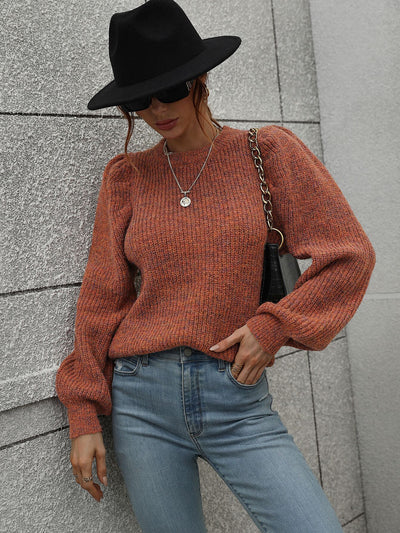 Spliced Round Neck Long Sleeve Pleated Loose Sweater