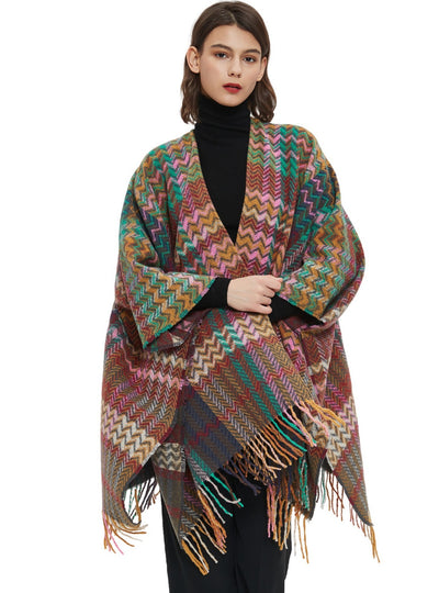 Tassel Ethnic Fringed Split Shawl