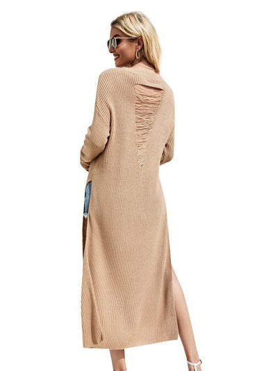 Holes High Split Long Knitted Dress
