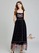 Retro Heavy Industry Gauze Embroidered Dress