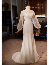 Sexy White Mermaid Long Sleeve Pleats Wedding Dress