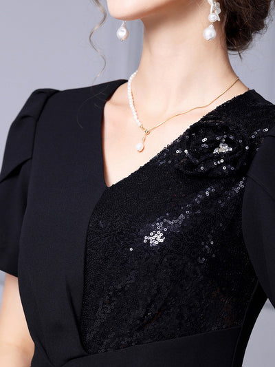 Black Sequins Short Sleeve Mother Of The Bride Dress