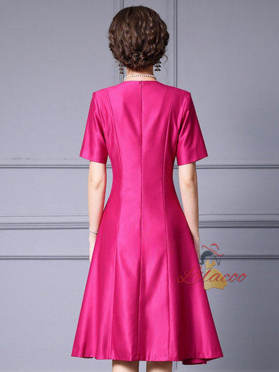 Fuchsia Satin Short Sleeve Mother Of The Bride Dress