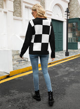 Round Neck Knitted Plaid Sweater