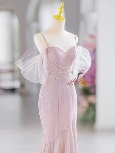 Pink Mermaid Spaghetti Straps Prom Dress