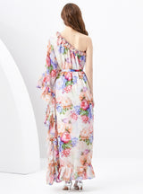 Trumpet Sleeves Ruffled Slim Chiffon Dress