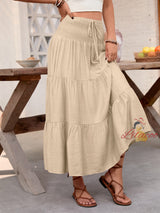 Casual Joker Solid Color Drawstring Skirt