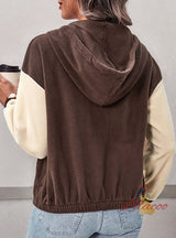 Leisure Zipper Hooded Color Matching Coat