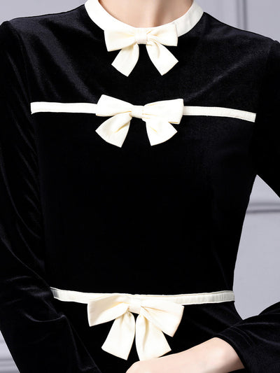 Black Velvet Long Sleeve Mother Of The Bride Dress