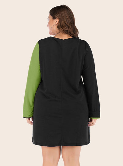 Loose Round Neck Contrast Long Sleeve Dress