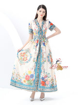 Short Sleeve Printed Long Dress
