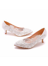 Lace Mesh Flower Pointed High Heel Bride Shoes
