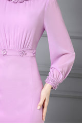 Pink Purple Long Sleeve Mother Of The Bride Dress