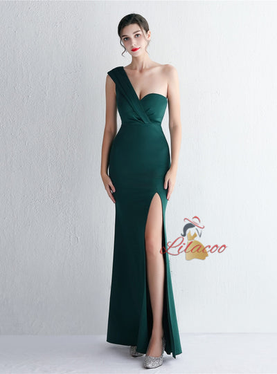 Mermaid One Shoulder Split Prom Dress