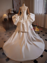 White Satin Strapless Wedding Dress