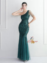Sequins One Shoulder Beading Prom Dress