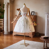White Tulle Embroidery Pearls Homecoming Dress