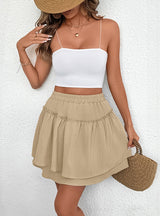 Leisure Elastic Solid Color Short Skirt