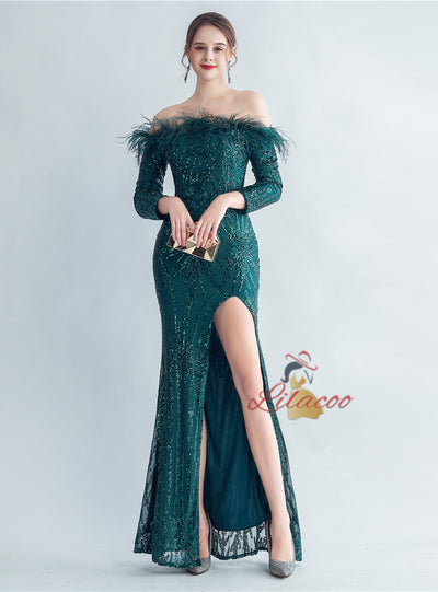 Long Sleeve Sequins Mermaid Prom Dress