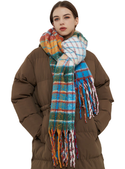 Rainbow Plaid Thickened Warm Scarf