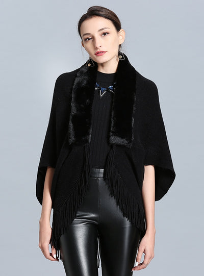 Fringed Cashmere-like Knitted Cardigan Shawl