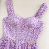 Purple Lace Straps Prom Dress