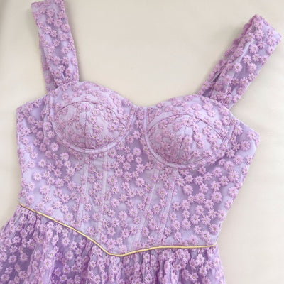 Purple Lace Straps Prom Dress