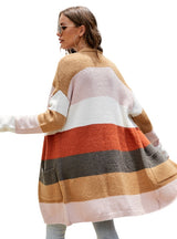 Contrast Color Long-sleeved Striped Knit Cardigan
