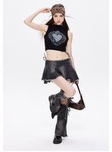 Retro Heart Printed Vest Short Top