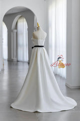 A-Line Ivory Satin Pleats Wedding Dress