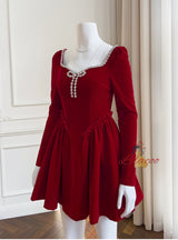 Retro Red Velvet Long Sleeve Dress