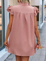 Stand-up Collar Solid Color Ruffled Dress