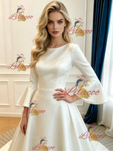 White Satin Long Sleeve Wedding Dress