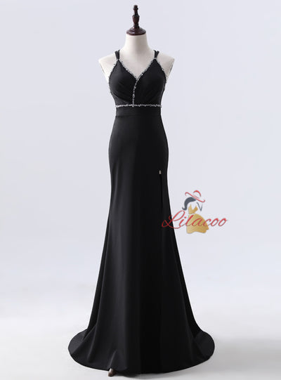 Burgundy Mermaid V-neck Beading Prom Dress