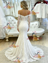 White Mermaid Lace Long Sleeve Wedding Dress