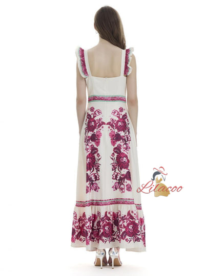 Lotus Leaf Retro National Print Sleeveless Dress